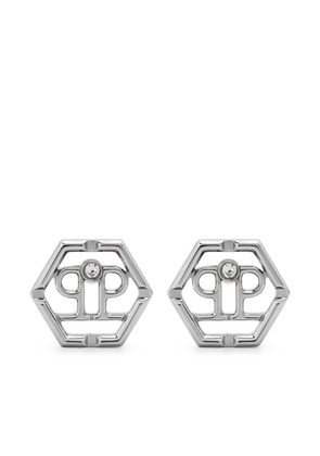 Philipp Plein hexagonal logo-charm stud earrings - Silver