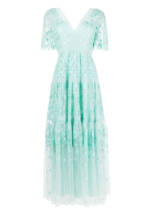 Needle & Thread floral-embroidered tulle gown - Blue