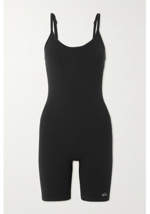 Alo Yoga - Mellow Ribbed Stretch Cotton-blend Playsuit - Black - x small,small,medium,large