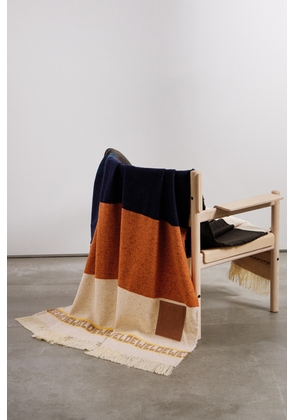 Loewe - Appliquéd Fringed Embroidered Striped Wool-blend Canvas Blanket - Orange - One size