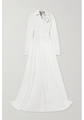 Valentino Garavani - Appliquéd Pleated Cotton-poplin Gown - White - IT36,IT38,IT40,IT42,IT44,IT46,IT48,IT50