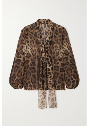 Dolce & Gabbana - Tie-detailed Leopard-print Silk-chiffon Shirt - Animal print - IT36,IT38,IT40,IT42,IT44,IT46,IT48,IT50