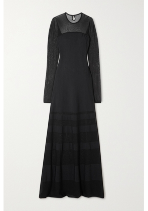 Ralph Lauren Collection - Mesh-paneled Ribbed-knit Gown - Black - xx small,x small,small,medium,large,x large
