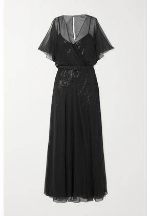Ralph Lauren Collection - Romaine Cape-effect Embellished Silk-chiffon Maxi Dress - Black - US0,US2,US4,US6,US8,US10