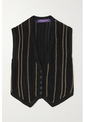 Ralph Lauren Collection - Embroidered Striped Crochet-knit Silk And Linen-blend Vest - Black - xx small,x small,small,medium,large,x large