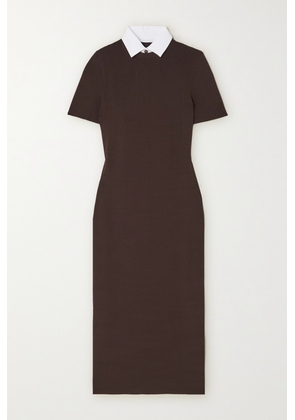 Ralph Lauren Collection - Convertible Poplin-trimmed Ribbed-knit Midi Dress - Brown - xx small,x small,small,medium,large,x large