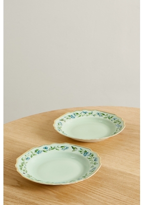 Aquazzura Casa - Secret Garden Set Of Two 23cm Gold-plated Painted Porcelain Soup Plates - Green - One size
