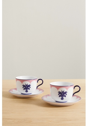 Aquazzura Casa - Jaipur Set Of Two Ceramic Tea Cups And Saucers - Pink - One size