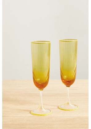 Aquazzura Casa - Set Of Two Gold-plated Murano Glass Champagne Flutes - Yellow - One size