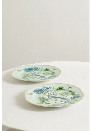 Aquazzura Casa - Secret Garden Set Of Two Gold-plated Ceramic Dinner Plates - Green - One size