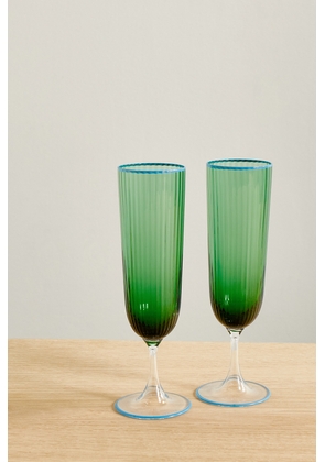 Aquazzura Casa - Set Of Two Murano Glass Champagne Flutes - Green - One size