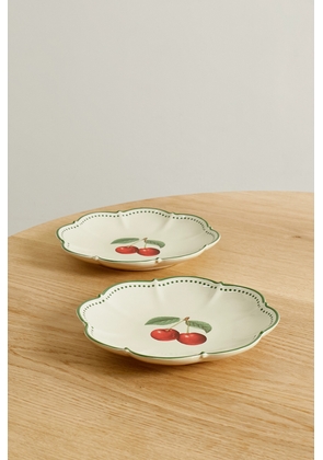Aquazzura Casa - Set Of Two Scalloped Painted Porcelain Dessert Plates - White - One size