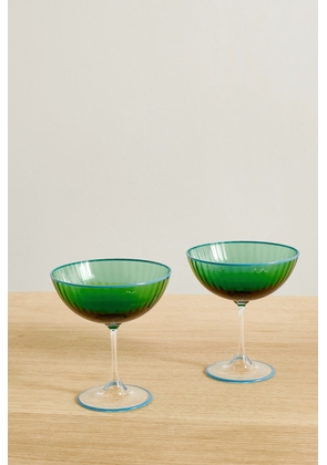 Aquazzura Casa - Set Of Two Striped Murano Glass Champagne Coupes - Green - One size