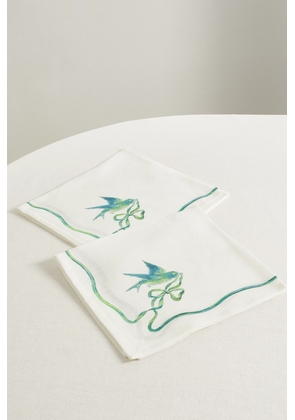 Aquazzura Casa - Secret Garden Set Of Two Printed Linen Napkins - White - One size