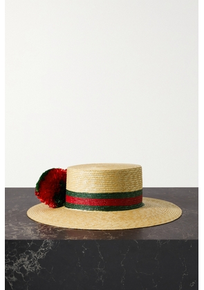 Gucci - Pompom-embellished Striped Straw Sunhat - Neutrals - XS,S,M,L