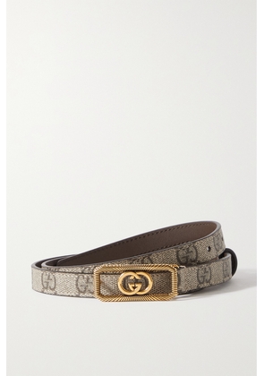 Gucci - Embellished Coated-canvas And Leather Belt - Neutrals - 70,75,80,85,90,95