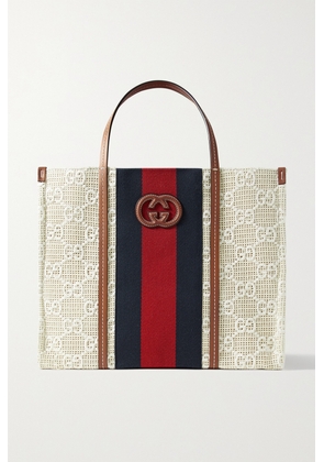 Gucci - Webbing And Leather-trimmed Embroidered Canvas Tote - Cream - One size