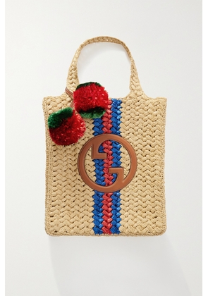 Gucci - Embellished Leather-trimmed Crocheted Raffia Tote - Neutrals - One size