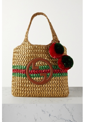 Gucci - Embellished Leather-trimmed Metallic Crocheted Raffia Tote - Neutrals - One size