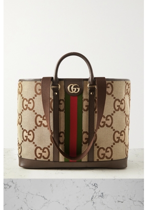 Gucci - Gg Jumbo Leather-trimmed Canvas-jacquard Tote - Neutrals - One size