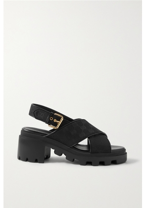 Gucci - Patent Leather-trimmed Canvas-jacquard Slingback Sandals - Black - IT36,IT36.5,IT37,IT37.5,IT38,IT38.5,IT39,IT39.5,IT40,IT40.5,IT41