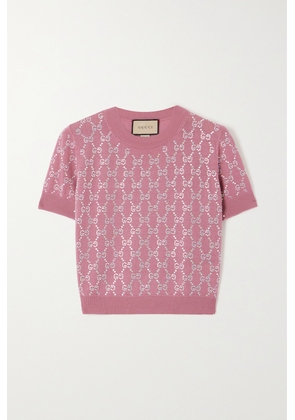 Gucci - Cropped Crystal-embellished Wool Sweater - Pink - XS,S,M,L