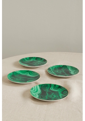 L'Objet - Malachite Set Of Four Porcelain Canapé Plates - Green - One size