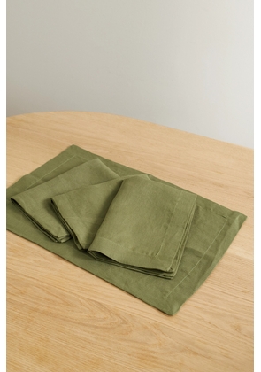 L'Objet - Set Of Four Washed Linen-sateen Placemats - Green - One size