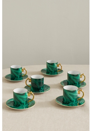 L'Objet - Malachite Set Of Six Porcelain Espresso Cups And Saucers - Green - One size