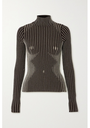 Jean Paul Gaultier - Metallic Ribbed Merino-wool Blend Mock-neck Sweater - Brown - xx small,x small,small,medium,large,x large