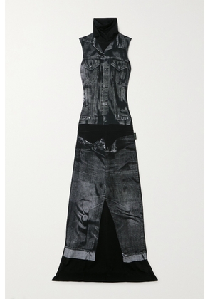 Jean Paul Gaultier - Trompe L'oeil Printed Stretch-jersey Turtleneck Maxi Dress - Black - xx small,x small,small,medium,large,x large