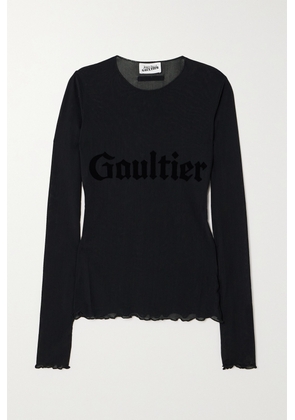 Jean Paul Gaultier - Flocked Stretch-tulle Top - Black - xx small,x small,small,medium,large,x large