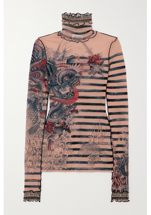Jean Paul Gaultier - Printed Tulle Turtleneck Top - Neutrals - xx small,x small,small,medium,large,x large