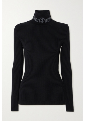 Jean Paul Gaultier - Ribbed Merino Wool-blend Jacquard Turtleneck Top - Black - xx small,x small,small,medium,large,x large