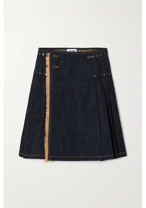 Jean Paul Gaultier - Frayed Pleated Denim Wrap Skirt - Blue - xx small,x small,small,medium,large,x large