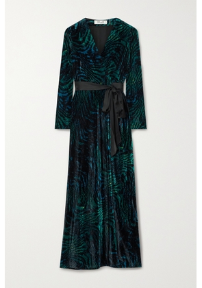 Diane von Furstenberg - Belted Tiger-print Velvet Maxi Dress - Green - US0,US2,US4,US6,US8,US10,US12,US14
