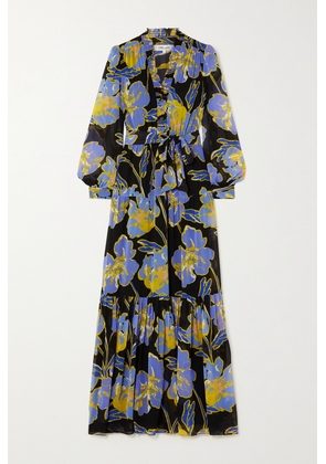 Diane von Furstenberg - Olenna Belted Ruffled Floral-print Crepe De Chine Maxi Dress - Purple - xx small,x small,small,medium,large,x large