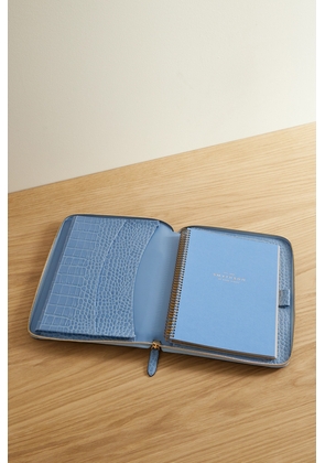 Smythson - Mara Croc-effect Leather Writing Folder - Blue - One size