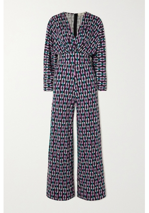 Diane von Furstenberg - Belted Gathered Printed Tencel Modal And Wool-blend Jumpsuit - Purple - xx small,x small,small,medium,large,x large