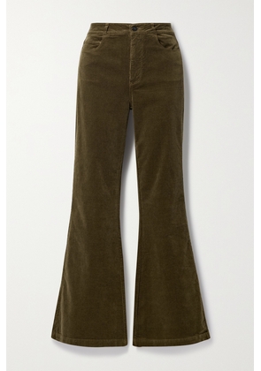 PAIGE - Genevieve Cotton-blend Velvet Flared Pants - Green - 23,24,25,26,27,28,29,30,31,32