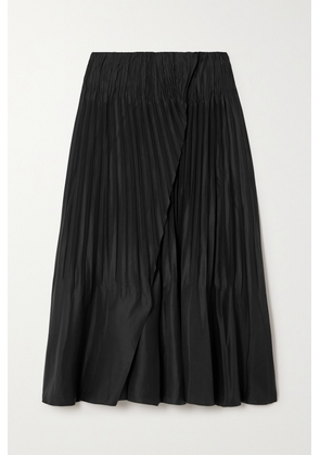 Vince - Pleated Wrap-effect Recycled-satin Midi Skirt - Black - x small,small,medium,large,x large