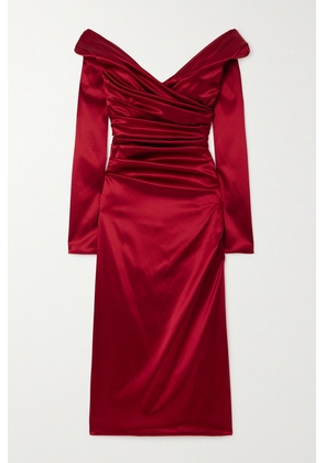 Dolce & Gabbana - Off-the-shoulder Pleated Satin Midi Dress - Red - IT36,IT38,IT40,IT42,IT44,IT46,IT48,IT50