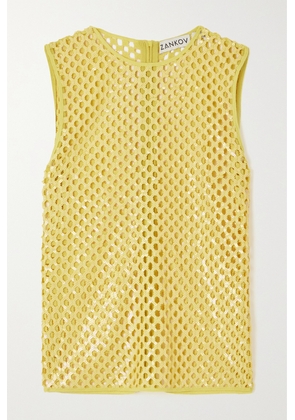 Zankov - Dushka Sequined Open-knit Top - Yellow - x small,small,medium,large