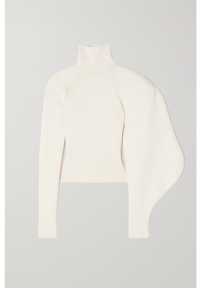 Alaïa - Asymmetric Ribbed Wool-blend Turtleneck Sweater - White - FR36,FR38,FR40,FR42