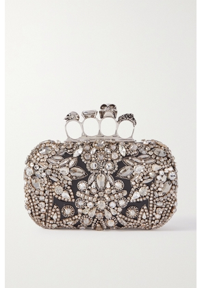 Alexander McQueen - Four Ring Crystal-embellished Snake-effect Leather Clutch - Silver - One size