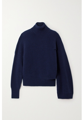 Stella McCartney - + Net Sustain Cape-effect Ribbed Recycled Cashmere And Wool-blend Turtleneck Sweater - Blue - xx small,x small,small,medium,large,x large
