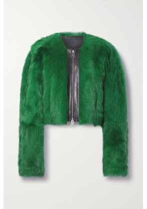 KHAITE - Gracell Cropped Leather-trimmed Shearling Jacket - Green - US2,US4,US6