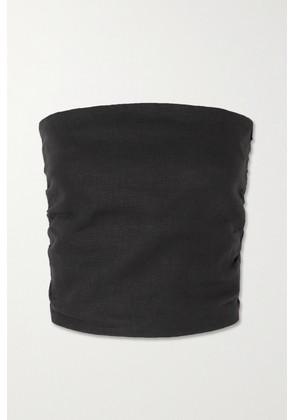 Faithfull - + Net Sustain Praiyah Strapless Cropped Shirred Linen Top - Black - x small,small,medium,large,x large,xx large