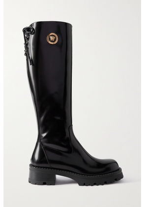 Versace - Embellished Glossed-leather Knee Boots - Black - IT35,IT36,IT36.5,IT37,IT37.5,IT38,IT38.5,IT39,IT39.5,IT40,IT41