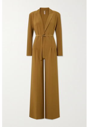 Norma Kamali - Belted Pleated Stretch-jersey Jumpsuit - Brown - xx small,x small,small,medium,large,x large